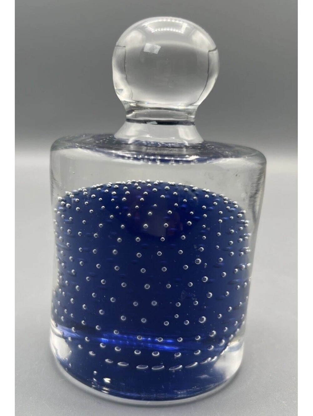 Vintage Art Glass Controlled Bubble Bullicante Blue Paperweight Cobalt Clear